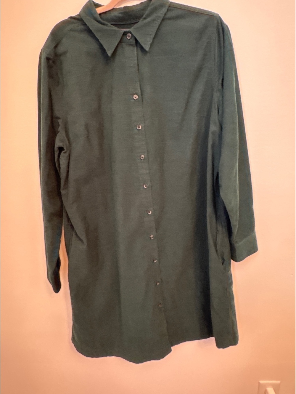 Lands' End Women's Dark Green Corduroy Button-Up Shirt Dress XL